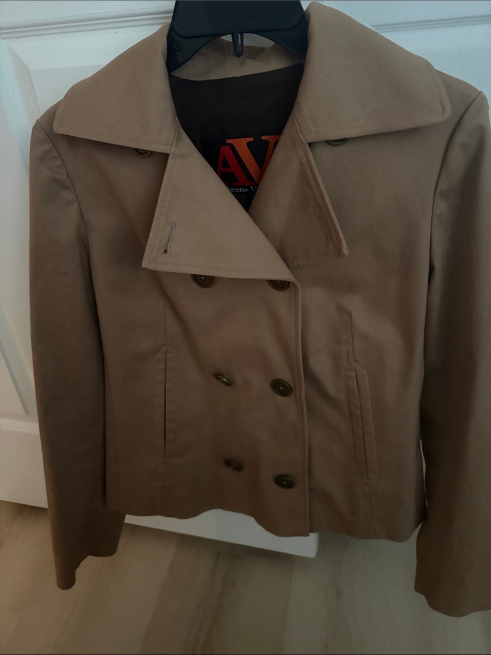 Adrienne Vittadini Double-Breasted Tan Pea Coat